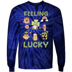 Feeling Lucky St PatrickS Day Lover Funny Drinking Team Tie-Dye Long Sleeve Shirt