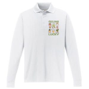 Feeling Lucky St PatrickS Day Lover Funny Drinking Team Performance Long Sleeve Polo