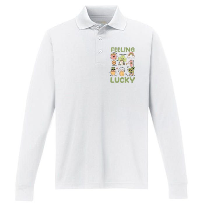 Feeling Lucky St PatrickS Day Lover Funny Drinking Team Performance Long Sleeve Polo