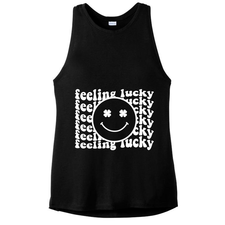Feeling Lucky St Patricks Day Smile Face Emoji Ladies PosiCharge Tri-Blend Wicking Tank