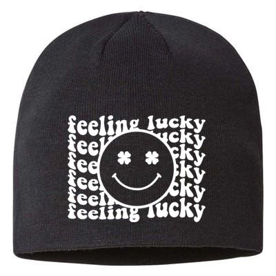 Feeling Lucky St Patricks Day Smile Face Emoji Sustainable Beanie