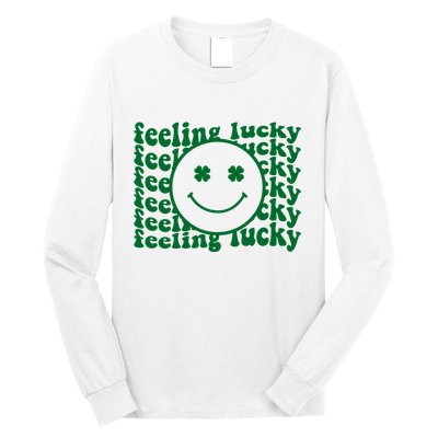 Feeling Lucky St Patricks Day Smile Face Emoji Long Sleeve Shirt