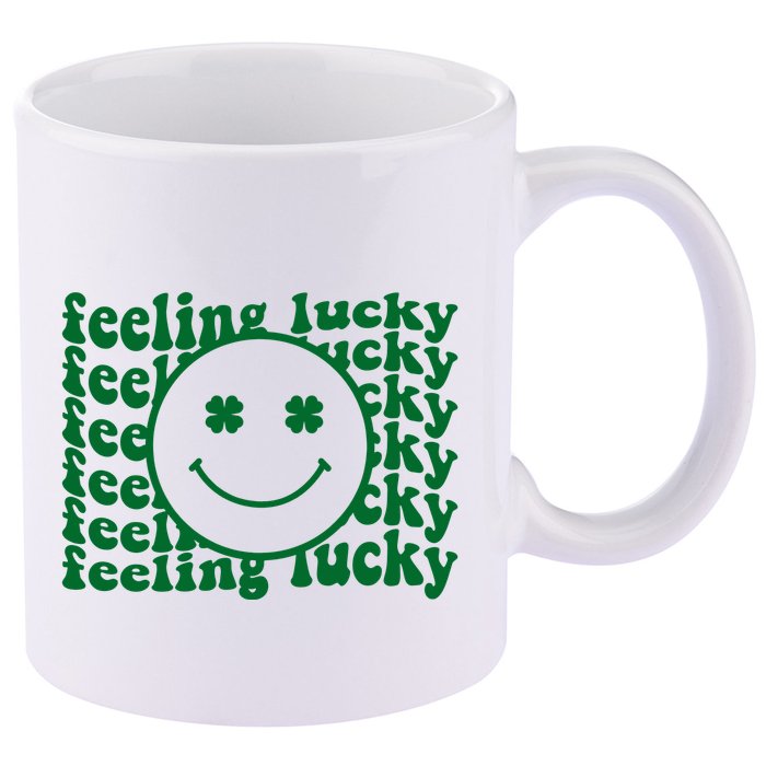 Feeling Lucky St Patricks Day Smile Face Emoji 11oz C Handle Ceramic Mug