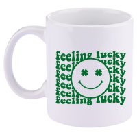 Feeling Lucky St Patricks Day Smile Face Emoji 11oz C Handle Ceramic Mug