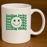 Feeling Lucky St Patricks Day Smile Face Emoji 11oz C Handle Ceramic Mug