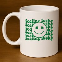 Feeling Lucky St Patricks Day Smile Face Emoji 11oz C Handle Ceramic Mug