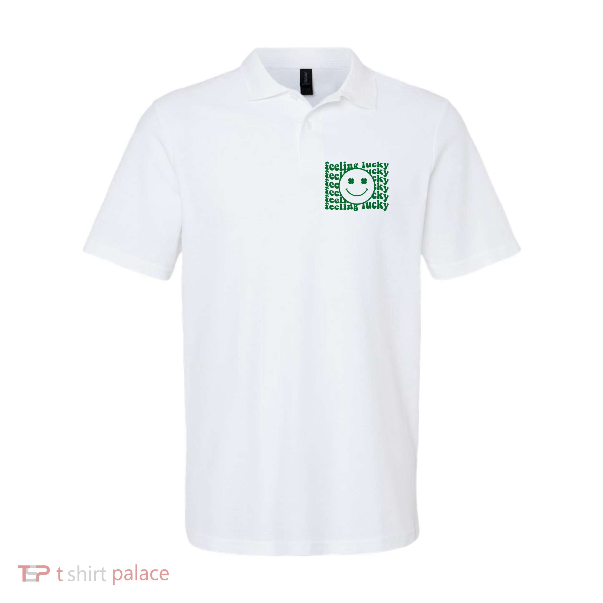 Feeling Lucky St Patricks Day Smile Face Emoji Softstyle Adult Sport Polo