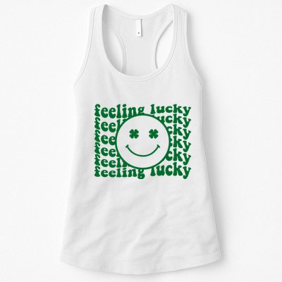 Feeling Lucky St Patricks Day Smile Face Emoji Womens Tank Top