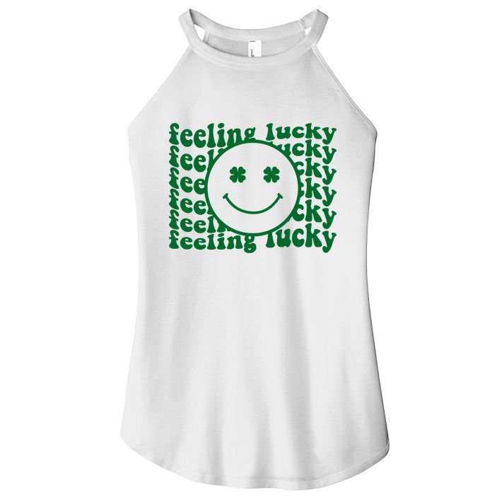 Feeling Lucky St Patricks Day Smile Face Emoji Women's Perfect Tri Rocker Tank
