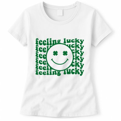 Feeling Lucky St Patricks Day Smile Face Emoji Womens T-Shirt
