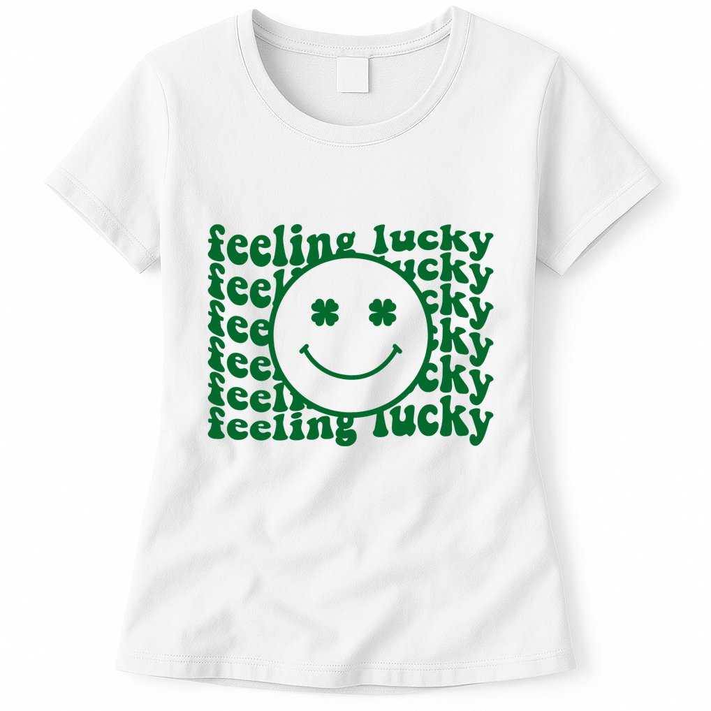 Feeling Lucky St Patricks Day Smile Face Emoji Womens T-Shirt