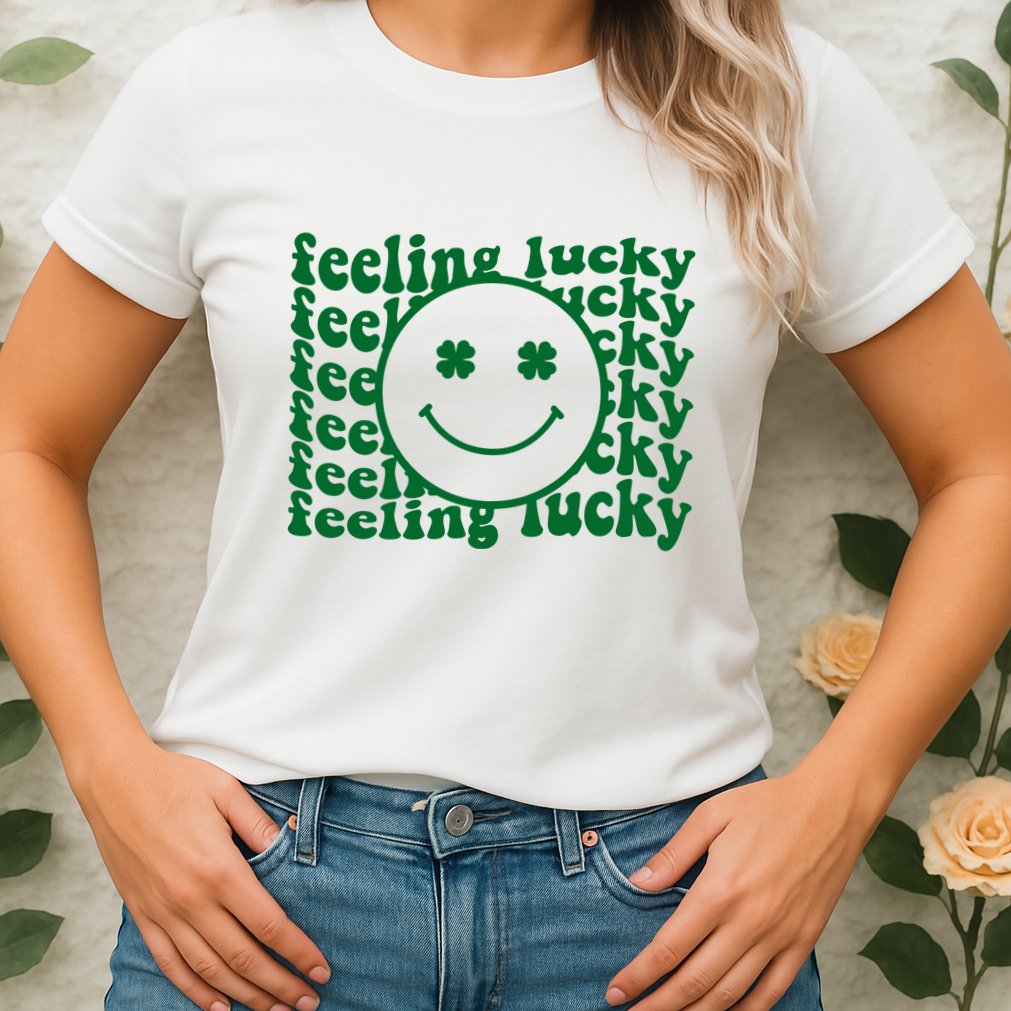 Feeling Lucky St Patricks Day Smile Face Emoji Womens T-Shirt