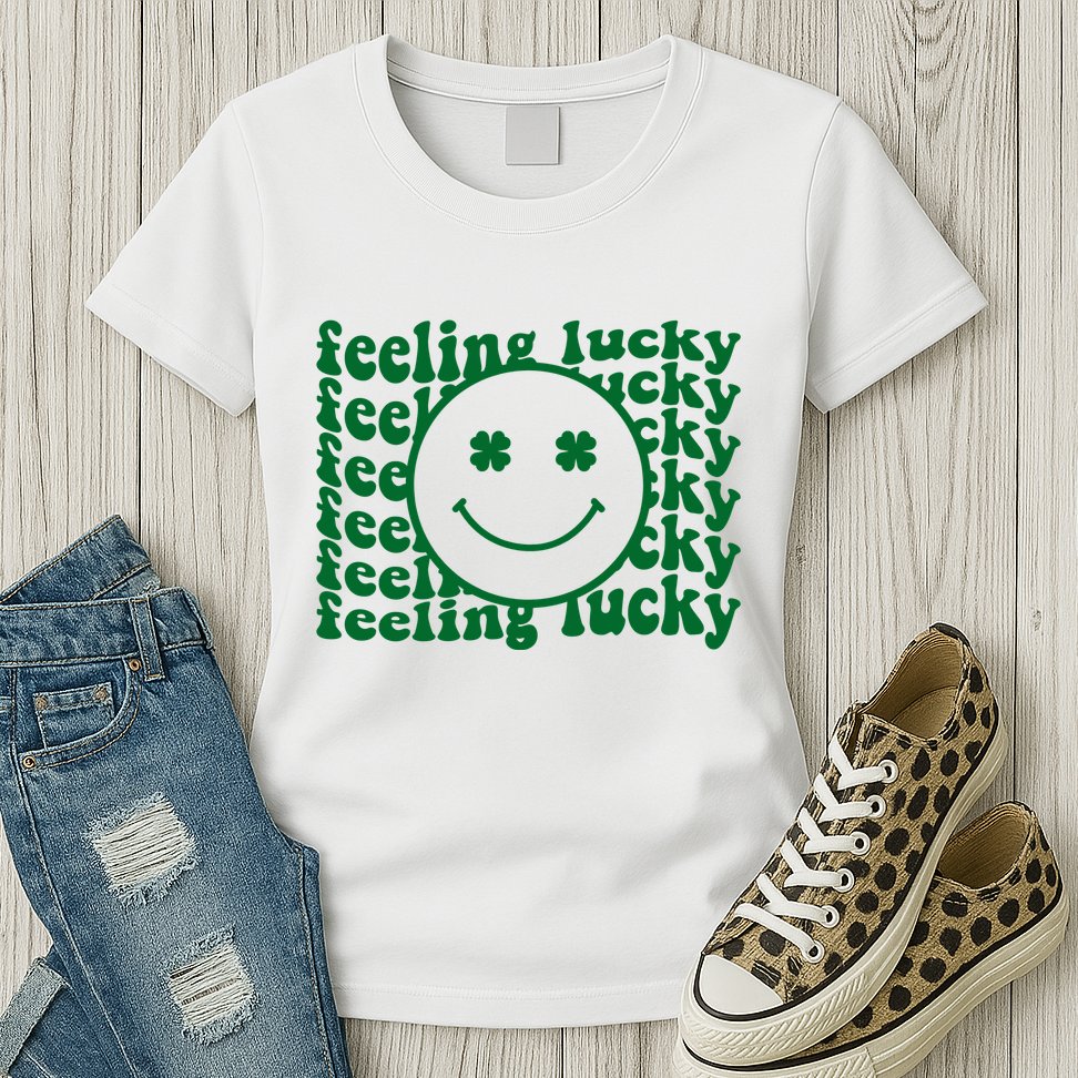Feeling Lucky St Patricks Day Smile Face Emoji Womens T-Shirt