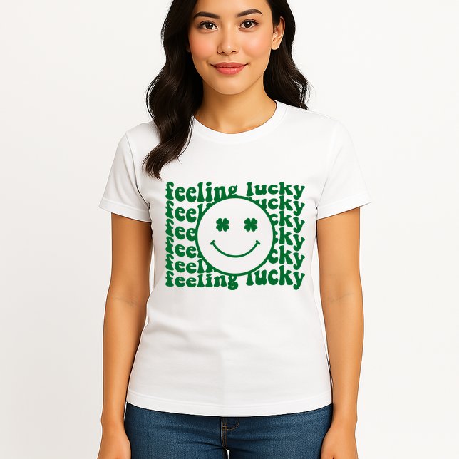 Feeling Lucky St Patricks Day Smile Face Emoji Womens T-Shirt