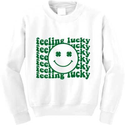 Feeling Lucky St Patricks Day Smile Face Emoji Kids Sweatshirt