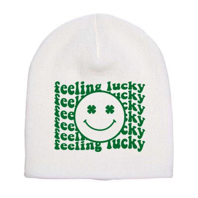 Feeling Lucky St Patricks Day Smile Face Emoji Short Acrylic Beanie