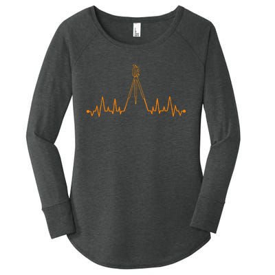 Funny Land Surveyor Gift Cool Surveying Tripod Heartbeat Women's Perfect Tri Tunic Long Sleeve Shirt