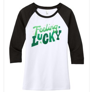 Feeling Lucky St Patrick's Day Festive Women's Tri-Blend 3/4-Sleeve Raglan Shirt