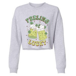 Feeling Lucky St PatrickS Day Party Drinking Beer Shamrock Cropped Pullover Crew