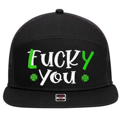 Funny Leprechaun Shamrock Fuck Lucky You St Patricks Day 7 Panel Mesh Trucker Snapback Hat