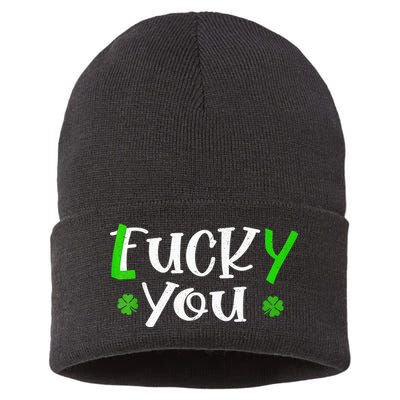Funny Leprechaun Shamrock Fuck Lucky You St Patricks Day Sustainable Knit Beanie