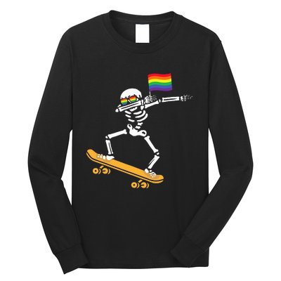 Funny LGBT Skeleton Skateboard Costume Halloween Gift Long Sleeve Shirt