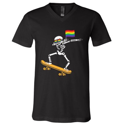 Funny LGBT Skeleton Skateboard Costume Halloween Gift V-Neck T-Shirt