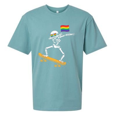 Funny LGBT Skeleton Skateboard Costume Halloween Gift Sueded Cloud Jersey T-Shirt