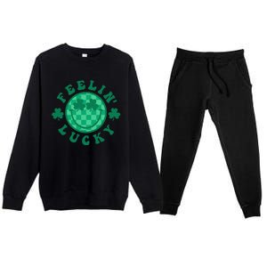 Feelin' Lucky St Patrick's Day Funny Irish Shamrock Premium Crewneck Sweatsuit Set