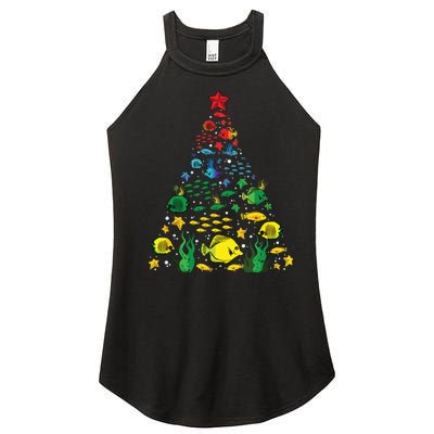 Fish Lovers Sea Beach Aquatic Christmas Tree Xmas Decor Women’s Perfect Tri Rocker Tank