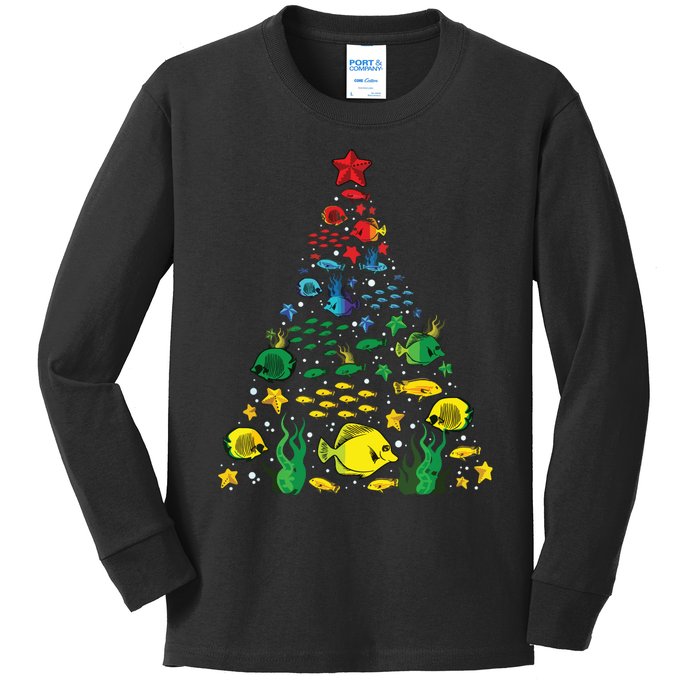 Fish Lovers Sea Beach Aquatic Christmas Tree Xmas Decor Kids Long Sleeve Shirt