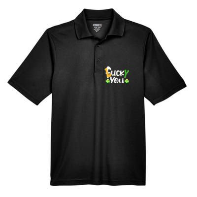 Funny Leprechaun Shamrock Fuck Lucky You St Patricks Day Men's Origin Performance Piqué Polo