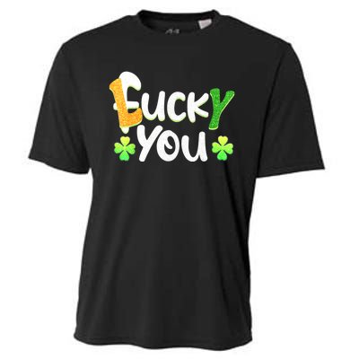 Funny Leprechaun Shamrock Fuck Lucky You St Patricks Day Cooling Performance Crew T-Shirt