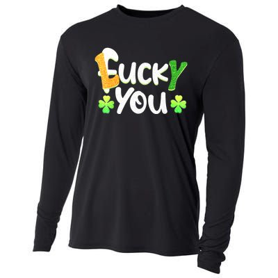 Funny Leprechaun Shamrock Fuck Lucky You St Patricks Day Cooling Performance Long Sleeve Crew