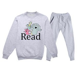 Funny Library Teacher Read Book Club Piggie Elephant Pigeons Premium Crewneck Sweatsuit Set