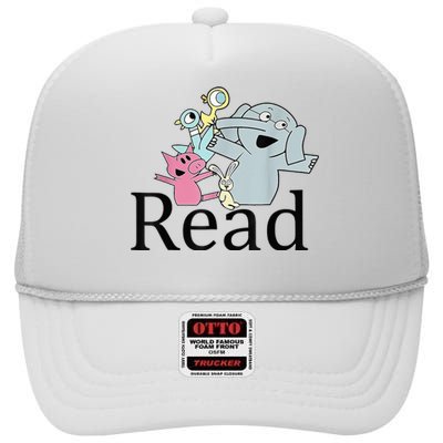 Funny Library Teacher Read Book Club Piggie Elephant Pigeons High Crown Mesh Back Trucker Hat