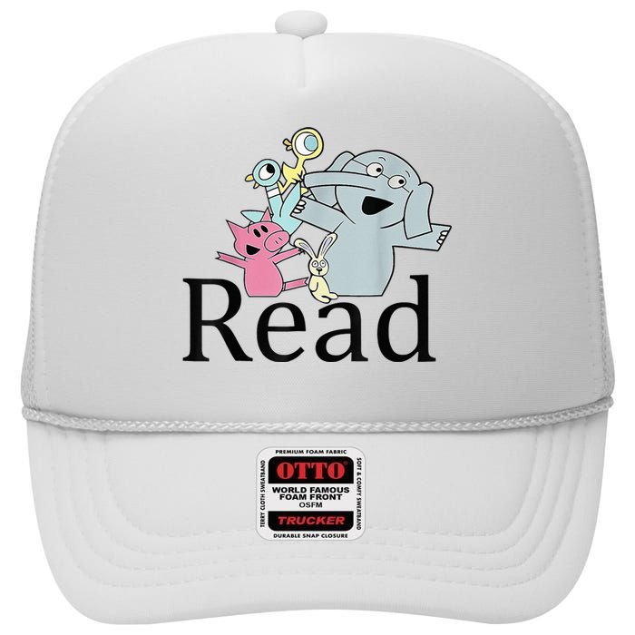 Funny Library Teacher Read Book Club Piggie Elephant Pigeons High Crown Mesh Back Trucker Hat