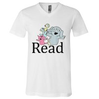 Funny Library Teacher Read Book Club Piggie Elephant Pigeons V-Neck T-Shirt