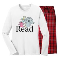 Funny Library Teacher Read Book Club Piggie Elephant Pigeons Women's Long Sleeve Flannel Pajama Set 