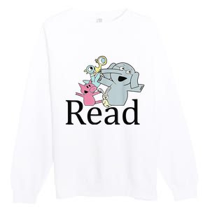 Funny Library Teacher Read Book Club Piggie Elephant Pigeons Premium Crewneck Sweatshirt