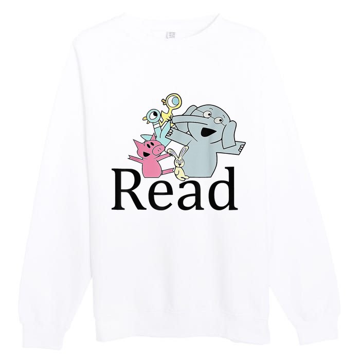 Funny Library Teacher Read Book Club Piggie Elephant Pigeons Premium Crewneck Sweatshirt