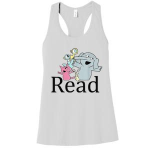 Funny Library Teacher Read Book Club Piggie Elephant Pigeons Women's Racerback Tank