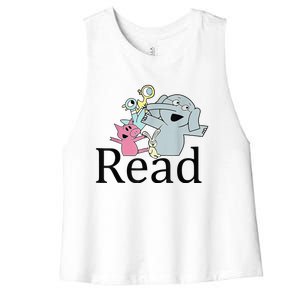 Funny Library Teacher Read Book Club Piggie Elephant Pigeons Women's Racerback Cropped Tank