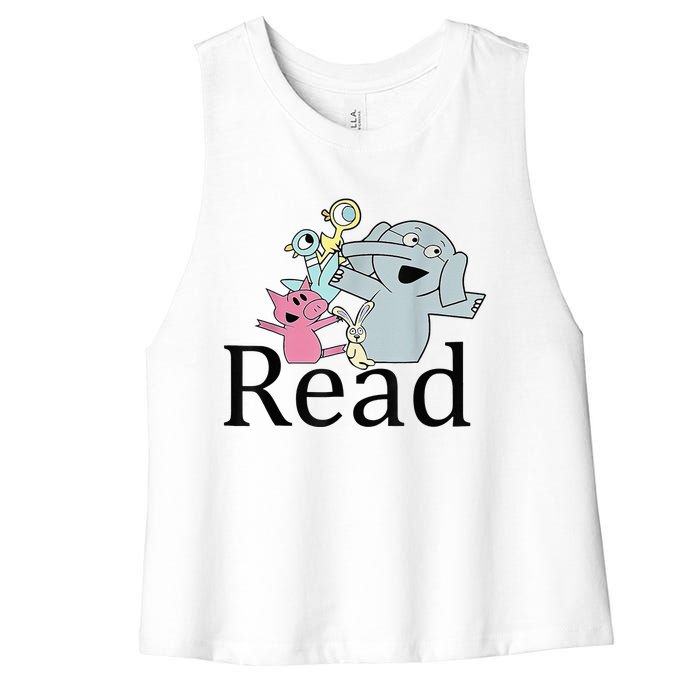 Funny Library Teacher Read Book Club Piggie Elephant Pigeons Women's Racerback Cropped Tank