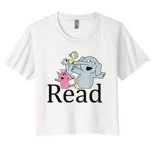 Funny Library Teacher Read Book Club Piggie Elephant Pigeons Women's Crop Top Tee