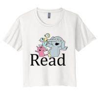 Funny Library Teacher Read Book Club Piggie Elephant Pigeons Women's Crop Top Tee