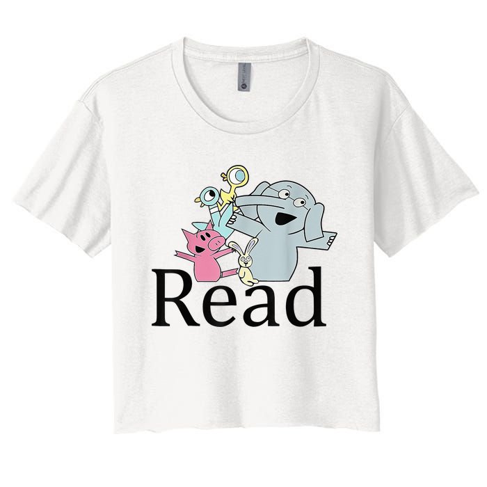 Funny Library Teacher Read Book Club Piggie Elephant Pigeons Women's Crop Top Tee