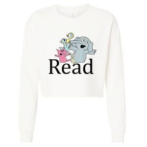 Funny Library Teacher Read Book Club Piggie Elephant Pigeons Cropped Pullover Crew