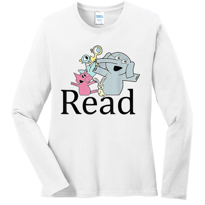 Funny Library Teacher Read Book Club Piggie Elephant Pigeons Ladies Long Sleeve Shirt