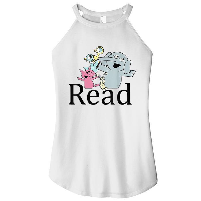 Funny Library Teacher Read Book Club Piggie Elephant Pigeons Women's Perfect Tri Rocker Tank